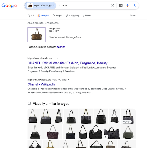 Reverse image search results.