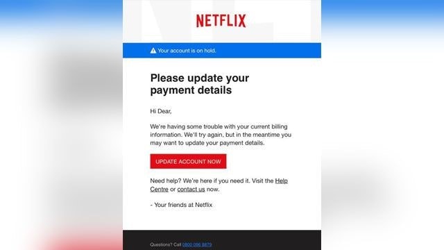 Example of scam Netflix email