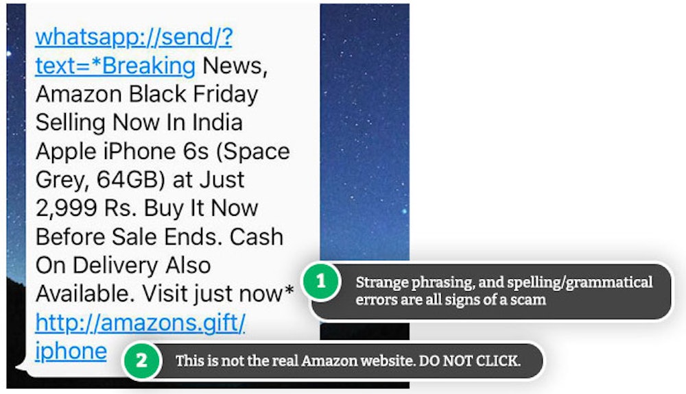 Amazon Black Friday scam WhatsApp message.