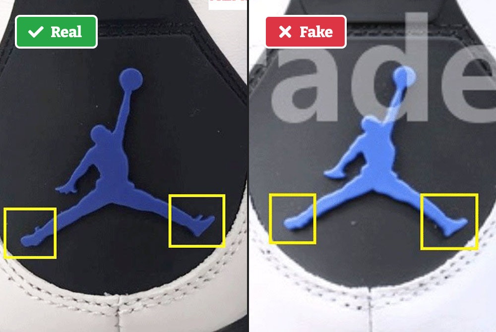 Real vs fake Air Jordans Jumpman logo.