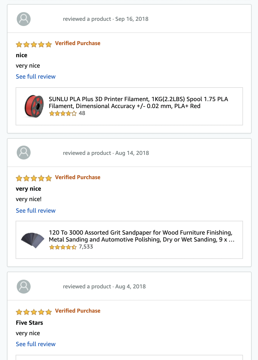 Potential fake reviewer's Amazon history