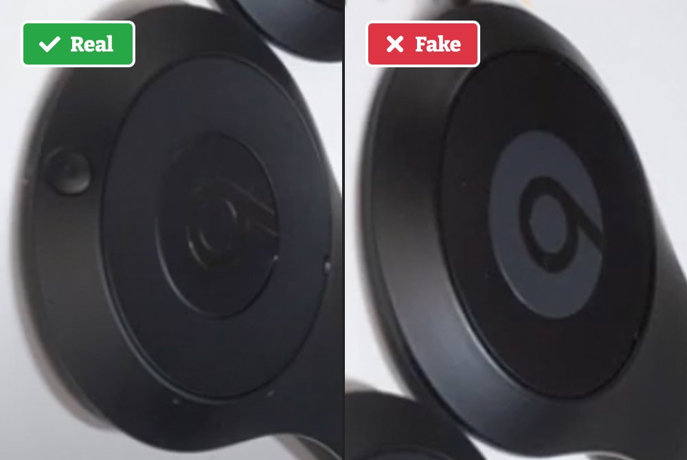 Real vs. fake Beats by Dre headphone panel