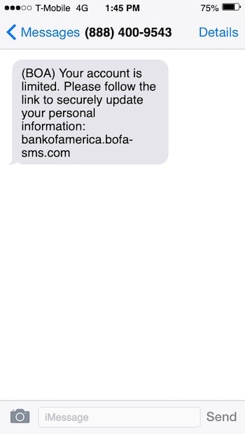 Fake Bank of America text message
