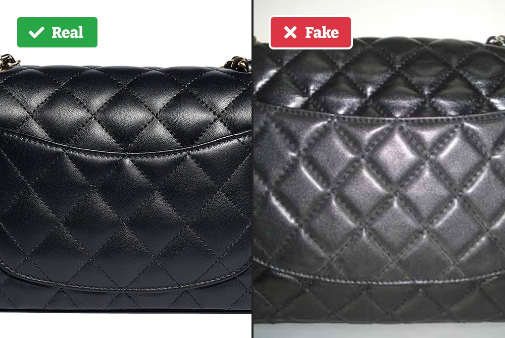 Real vs fake Chanel handbag (stitching)