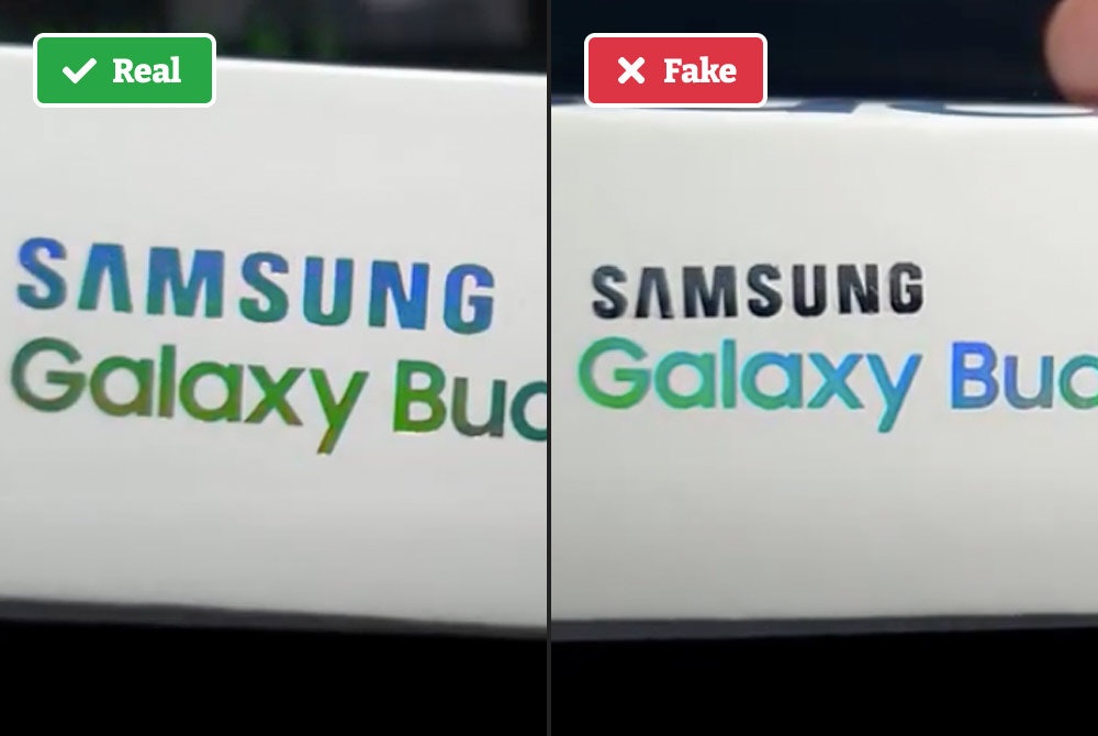 Real vs. fake Galaxy buds box