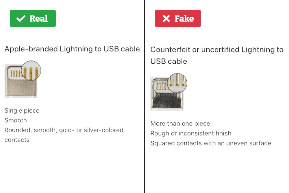 Real vs. fake lightning cable