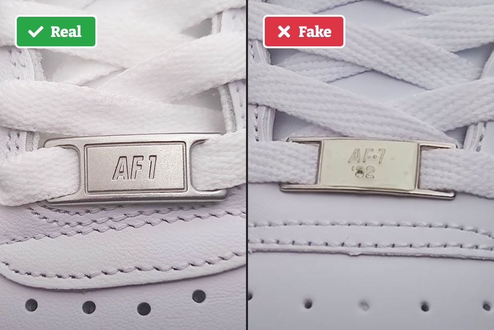 Metal tag on real vs fake Air Force 1s
