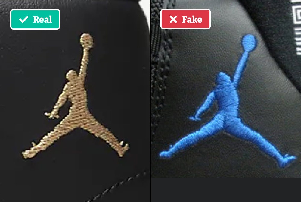 Logo on a fake pair of Air Jordans.