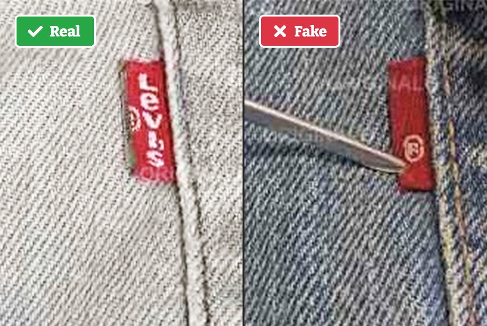Real vs fake Levis jeans tag.