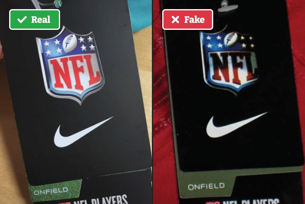 Real vs fake NFL jersey tag