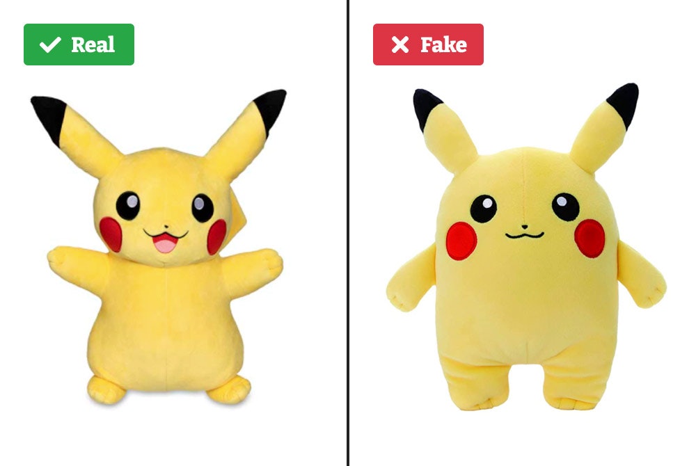 Real vs fake Pokémon plush. 