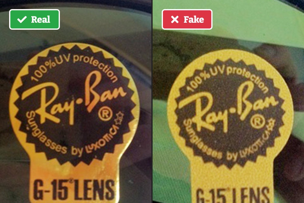 Fake Ray-Bans sticker on lens