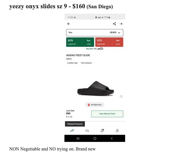 Possible fake posting for Yeezy slides.