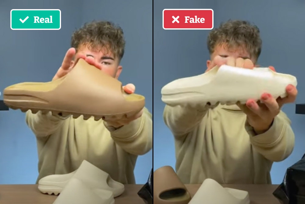 Real vs fake Yeezy slides materials