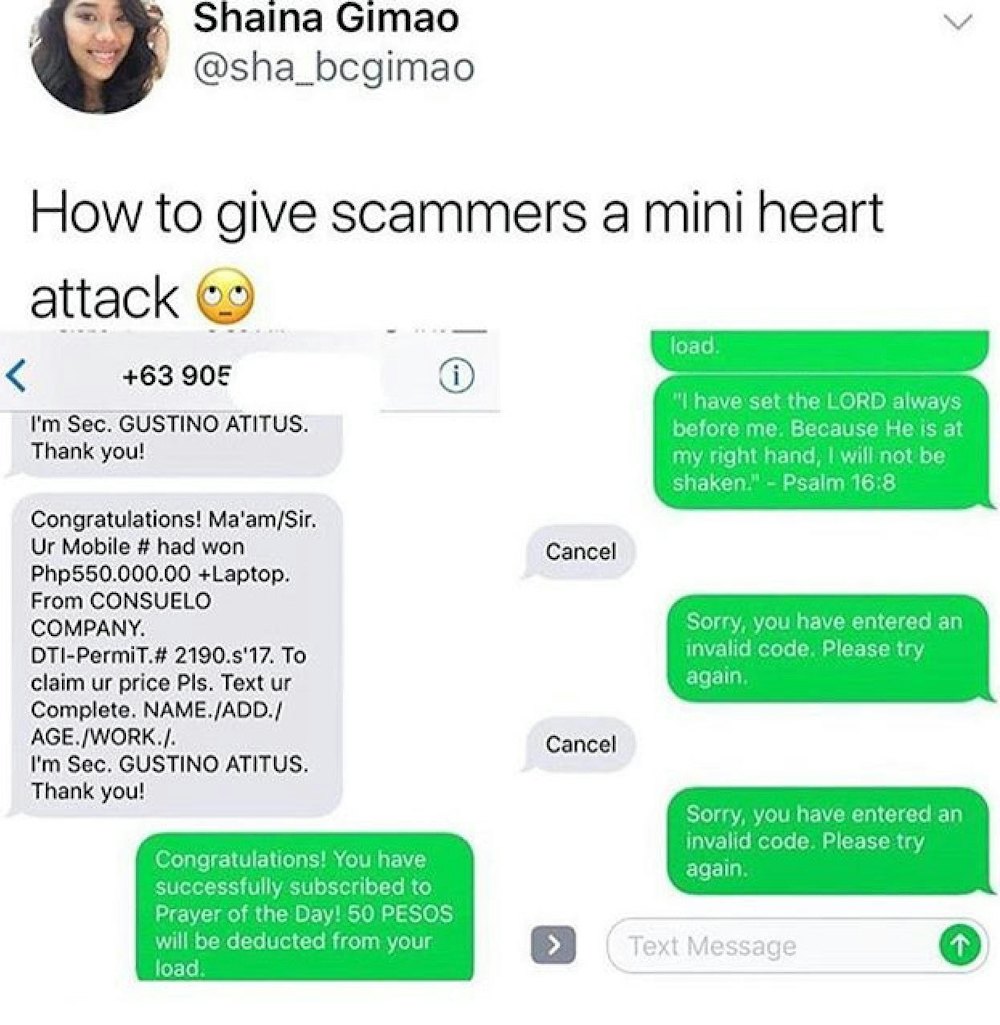 Example of a scammer being scammed