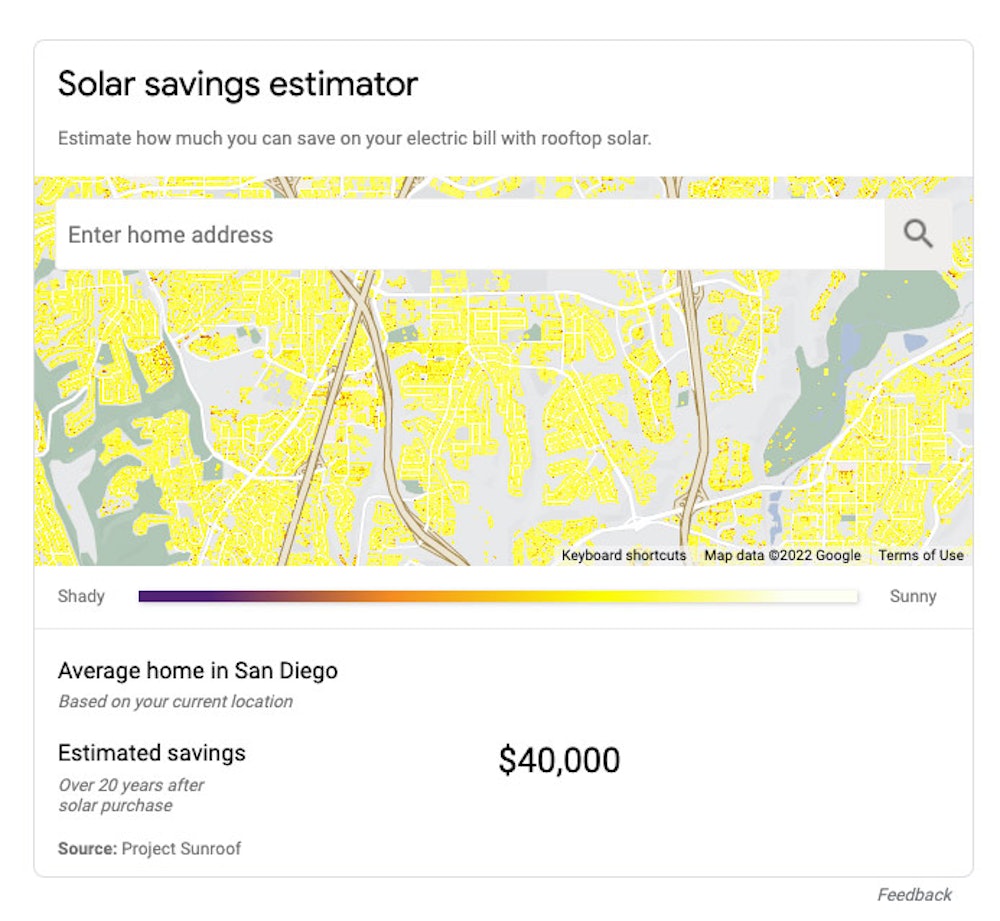 Solar panel savings estimator. 