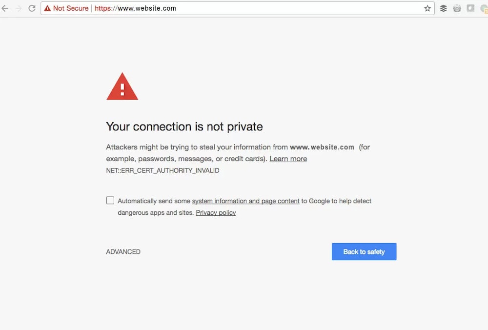 "Your connection is not private" warning