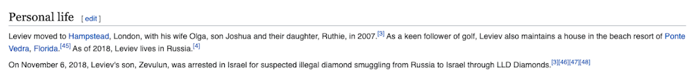 Wikipedia article naming Lev Leviev's children