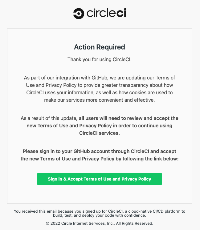 Example of CircleCI Phishing Email