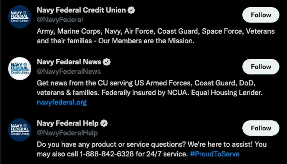 Real Navy Federal Twitter accounts.