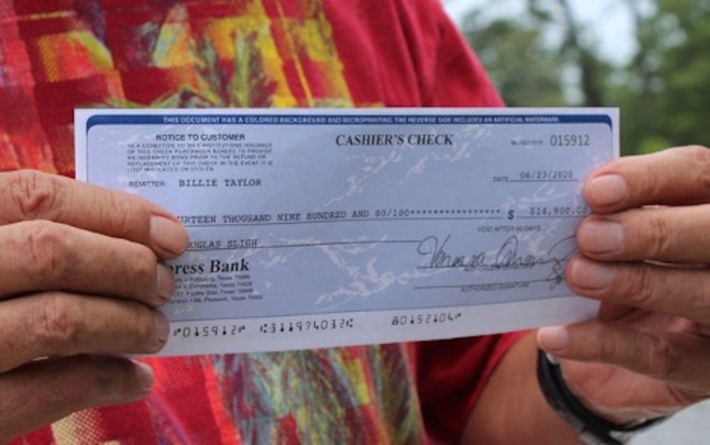 Example of fake check used in overpayment scam