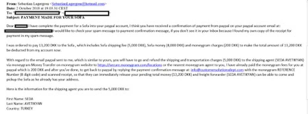 Example of overpayment scam