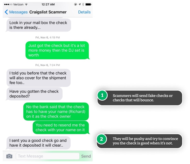 Craigslist cashier's check scam example text messages