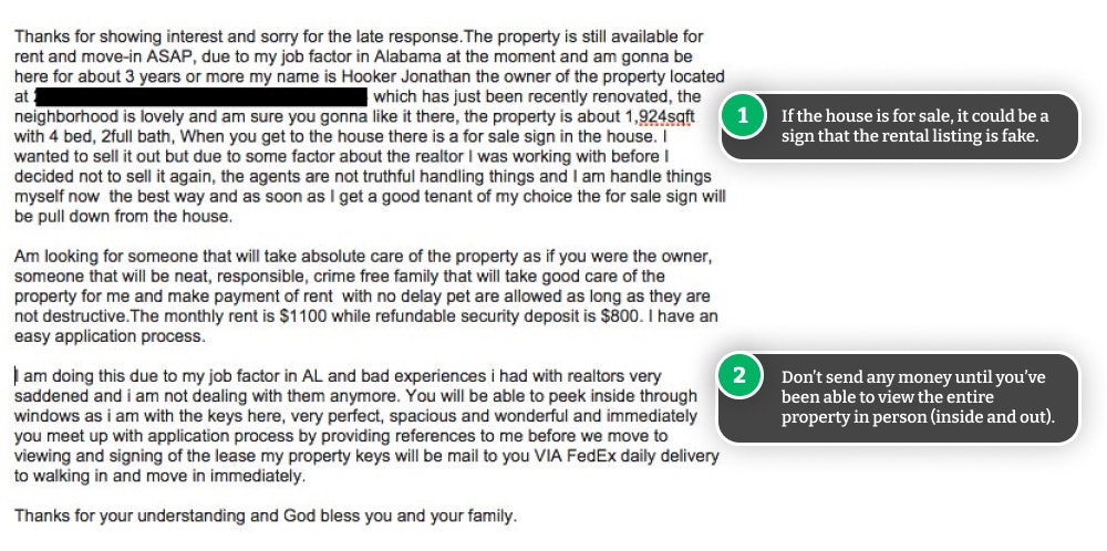 Example of Craigslist rental scam