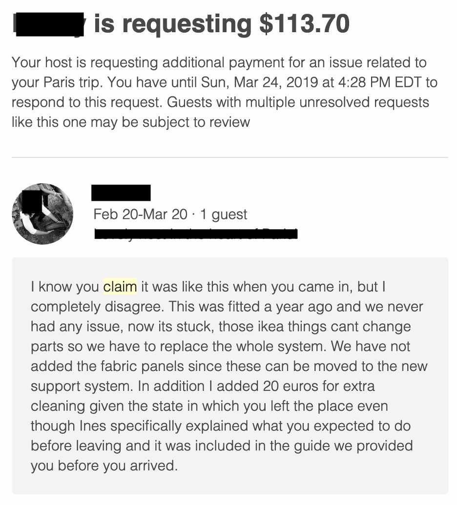 Example of Airbnb damage scam