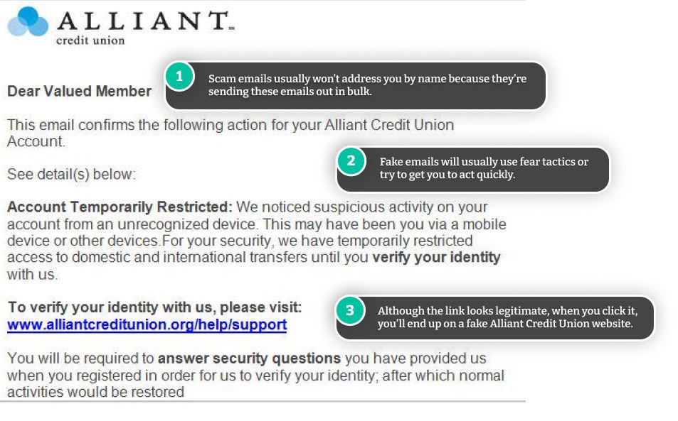 Fake Alliant Credit Union email.
