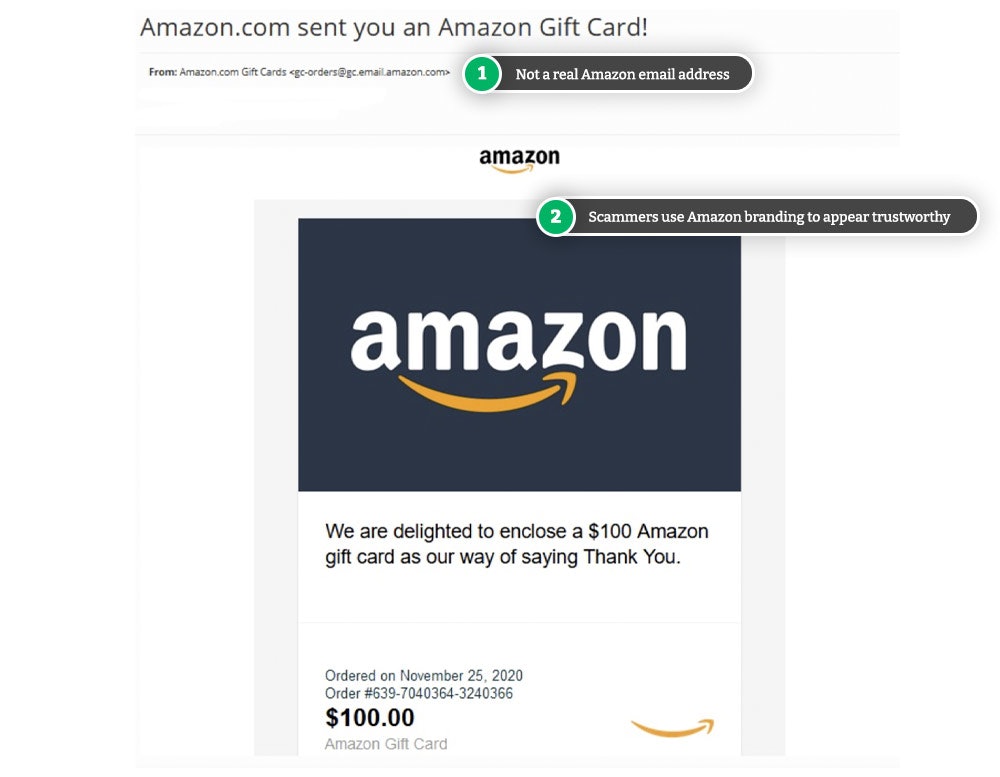 Example of fake Amazon gift card reward email.