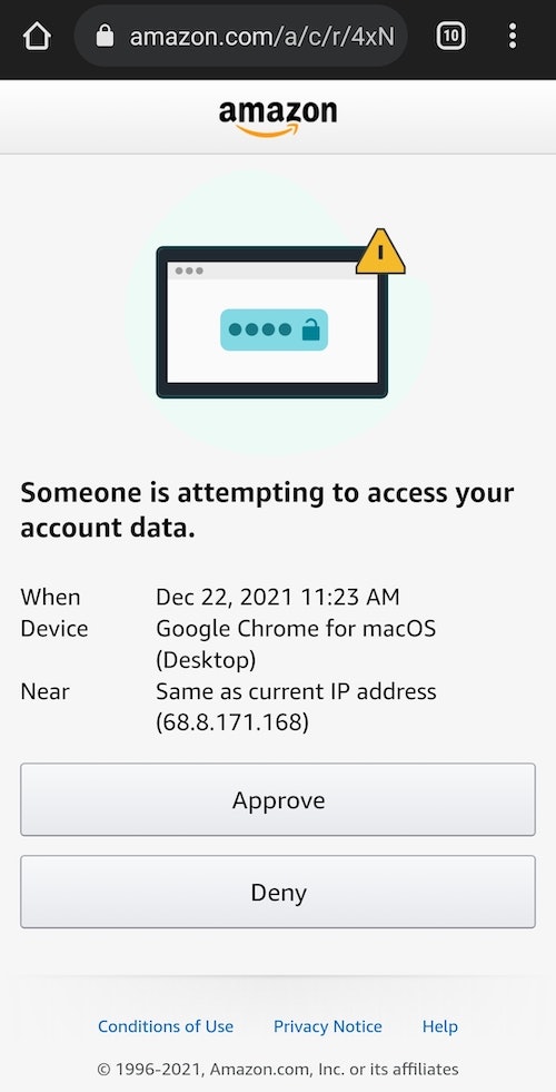 Approval screen for Amazon account access.