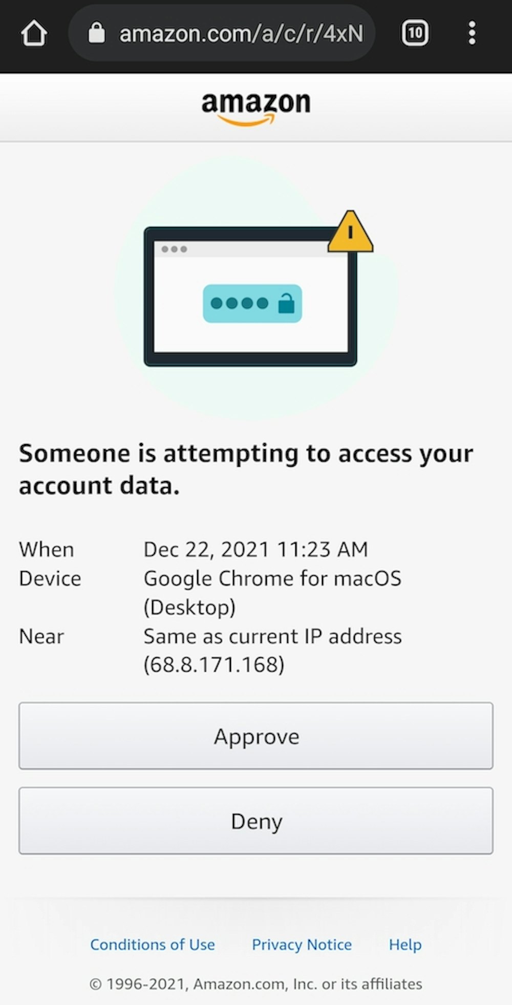 Approval screen for Amazon account access.