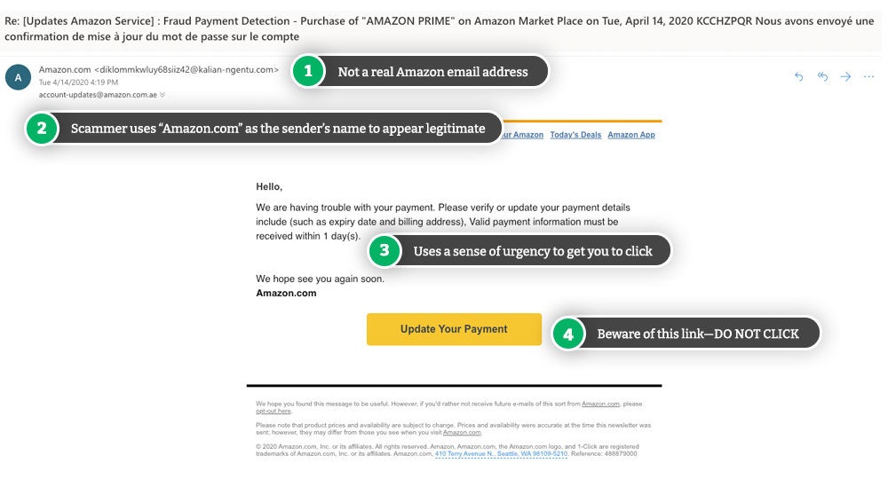 Example of Amazon phishing email.