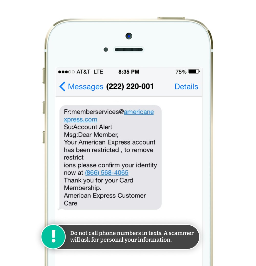 Example of a fake American Express text message. 