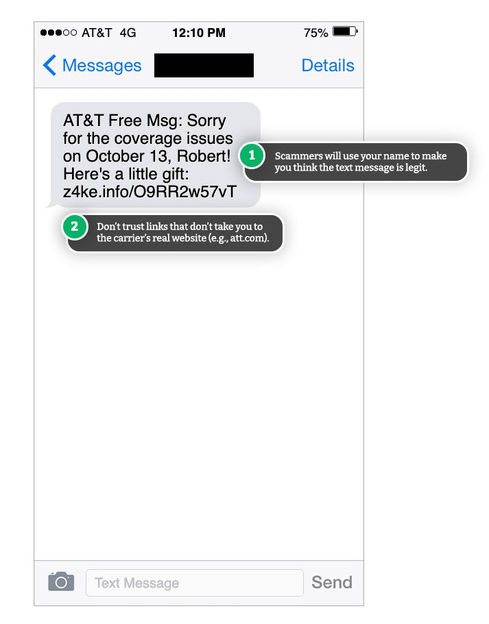 Fake AT&T text (AT&T scam text message). AT&T spam text.
