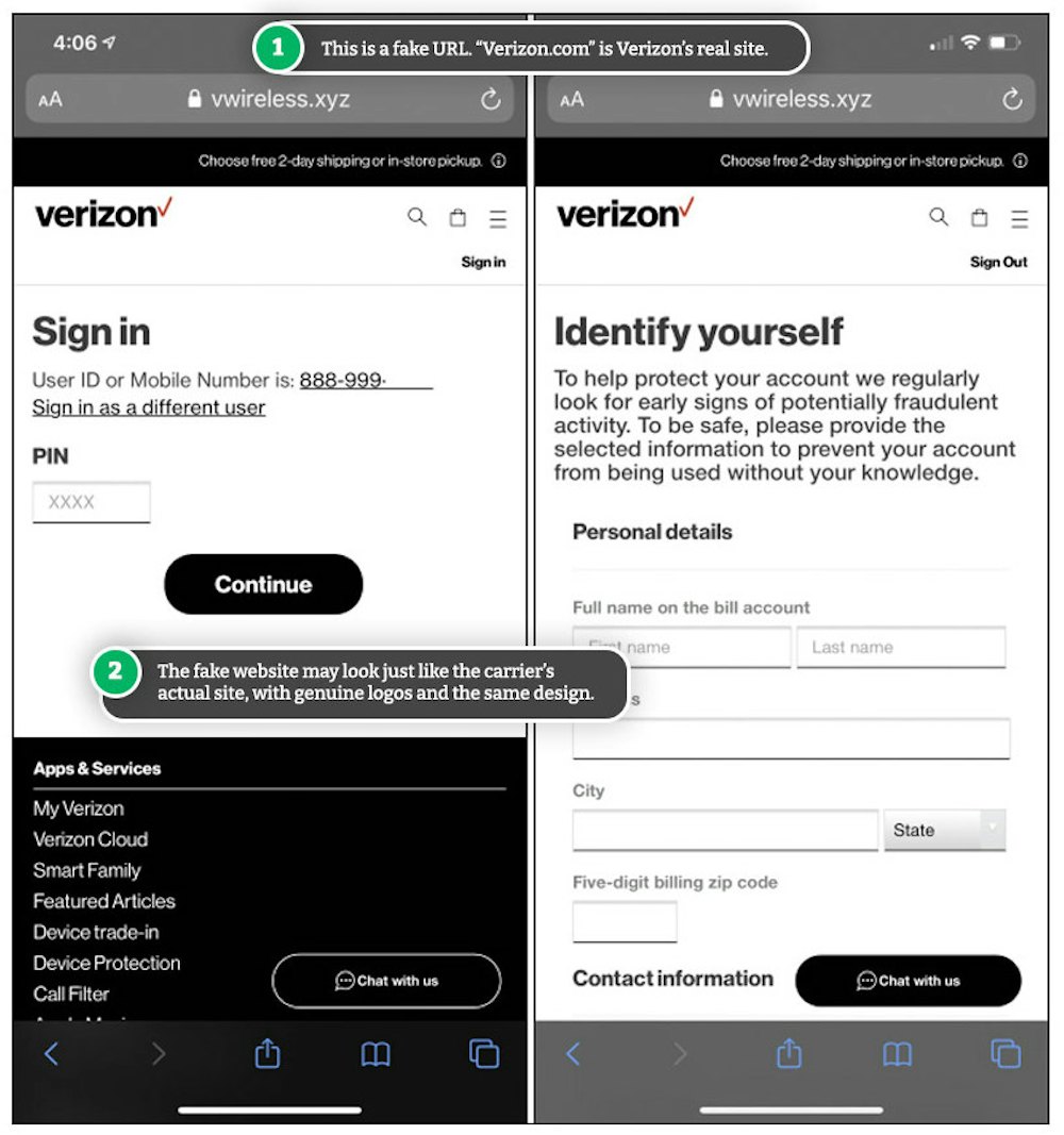Fake Verizon website.