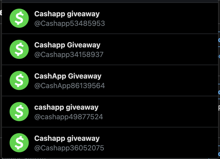 Fake Cash App giveaway Twitter accounts