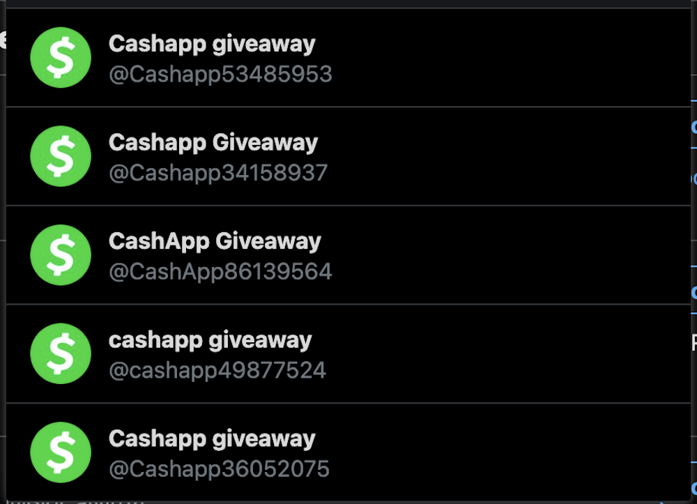 Fake Cash App giveaway Twitter accounts