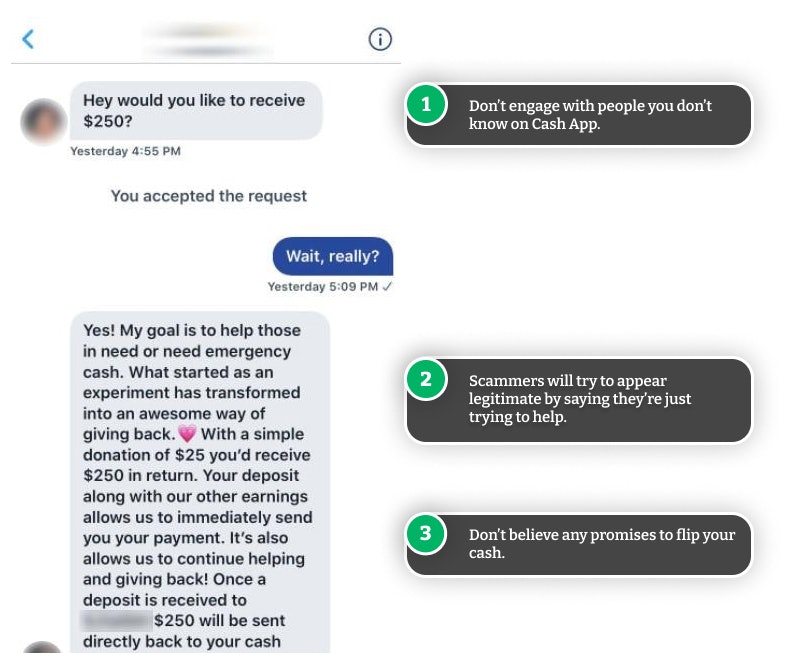 Example message from a Cash App flip scammer