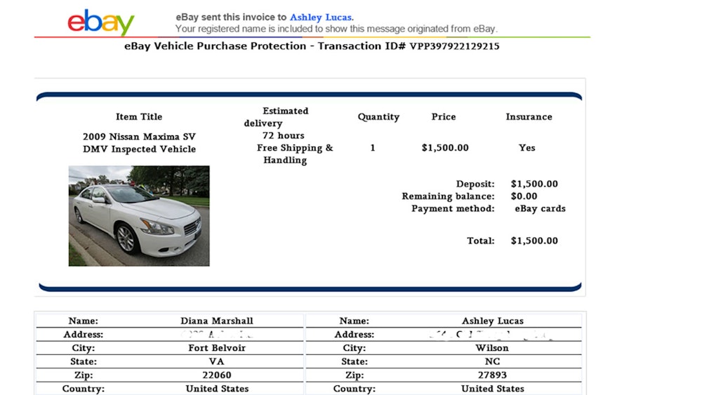 Example of an eBay Motors scam