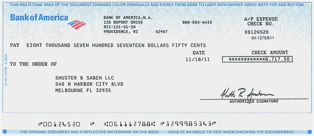 Example of fake cashier's check. 
