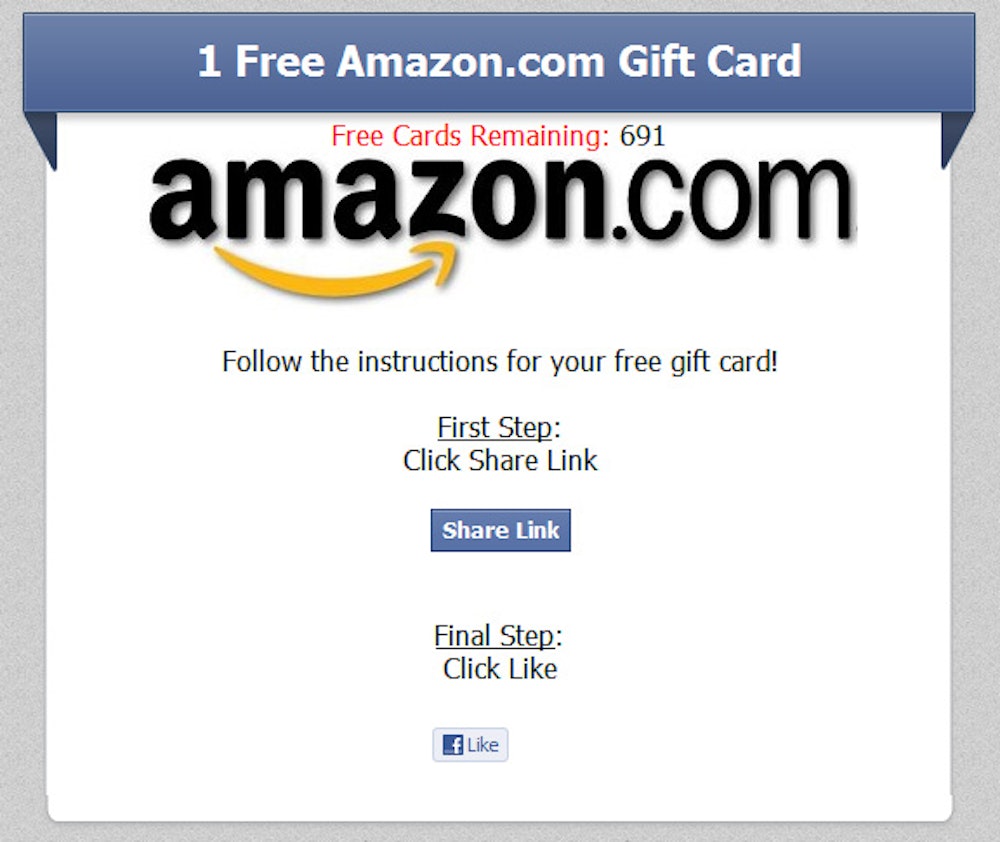 Example of free Amazon gift card offer posted on Facebook