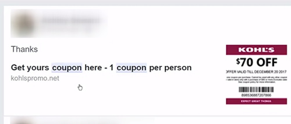 Free Kohl's gift card offer on Facebook.