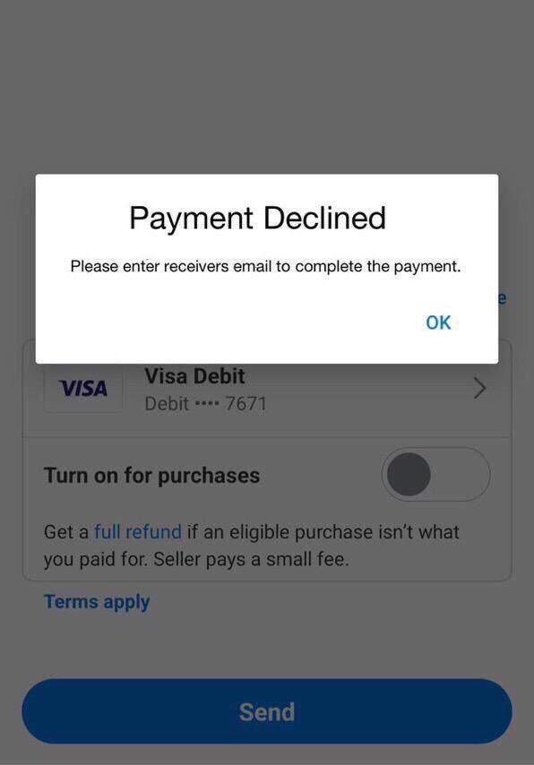 Fake Venmo payment declination screenshot