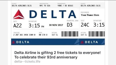 Example of fake airline ticket scam.