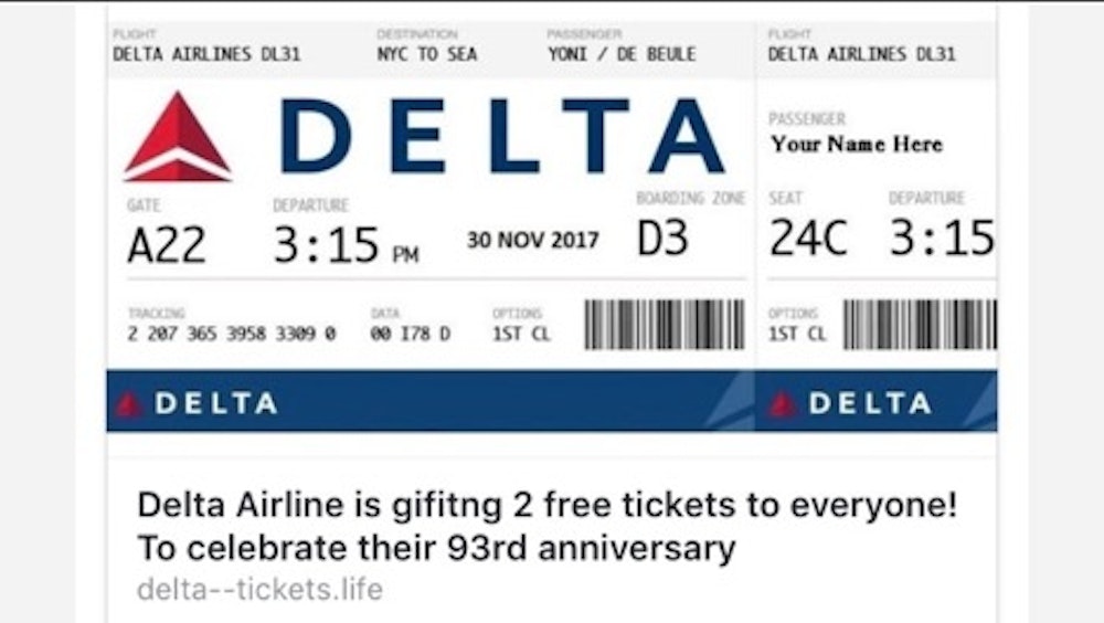 Example of fake airline ticket scam.