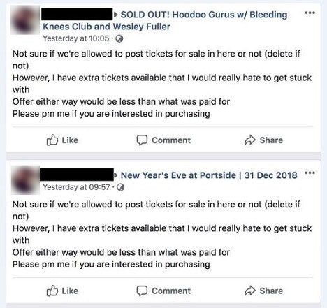 Example of scammers selling fake tickets on Facebook.