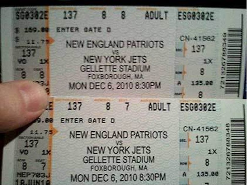 Example of fake New York Giants tickets.