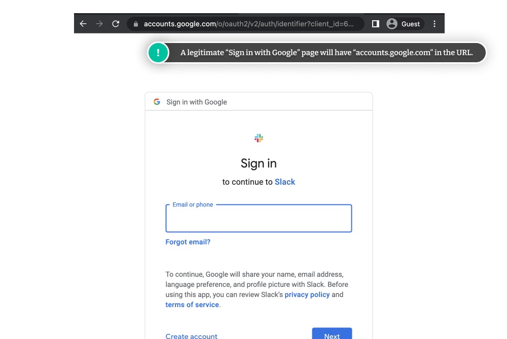 Real Google sign-on page.